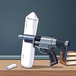 A creative illustration of a chalk piece that is split in half, with one half transformed into a futuristic-looking gun