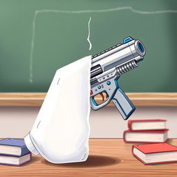 A creative illustration of a chalk piece that is split in half, with one half transformed into a futuristic-looking gun