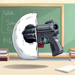 A creative illustration of a chalk piece that is split in half, with one half transformed into a futuristic-looking gun