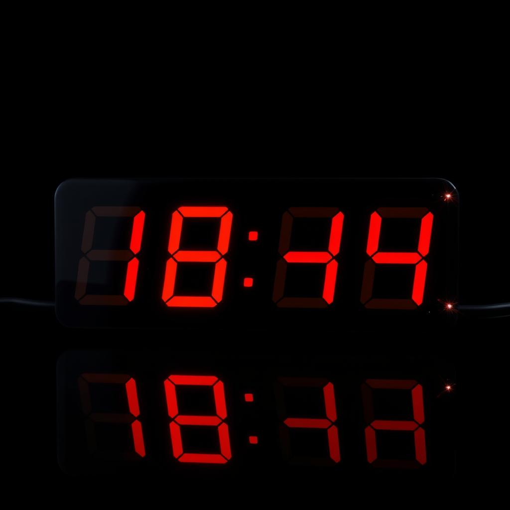 A digital clock showing the time exactly one hour ago, with bold red numbers indicating the time