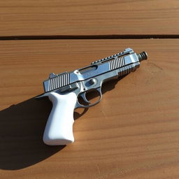 A unique object that is half chalk and half a firearm, creatively blended together, showcasing the chalk texture and the metallic features of the gun