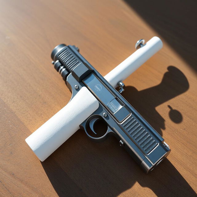 A unique object that is half chalk and half a firearm, creatively blended together, showcasing the chalk texture and the metallic features of the gun