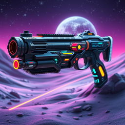 A futuristic weapon with a chalk barrel, featuring intricate designs and vibrant colors