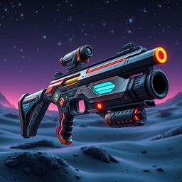 A futuristic weapon with a chalk barrel, featuring intricate designs and vibrant colors