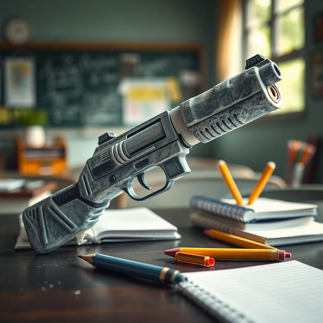 A unique and artistic interpretation of chalk designed to resemble a firearm