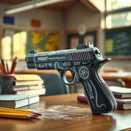 A unique and artistic interpretation of chalk designed to resemble a firearm