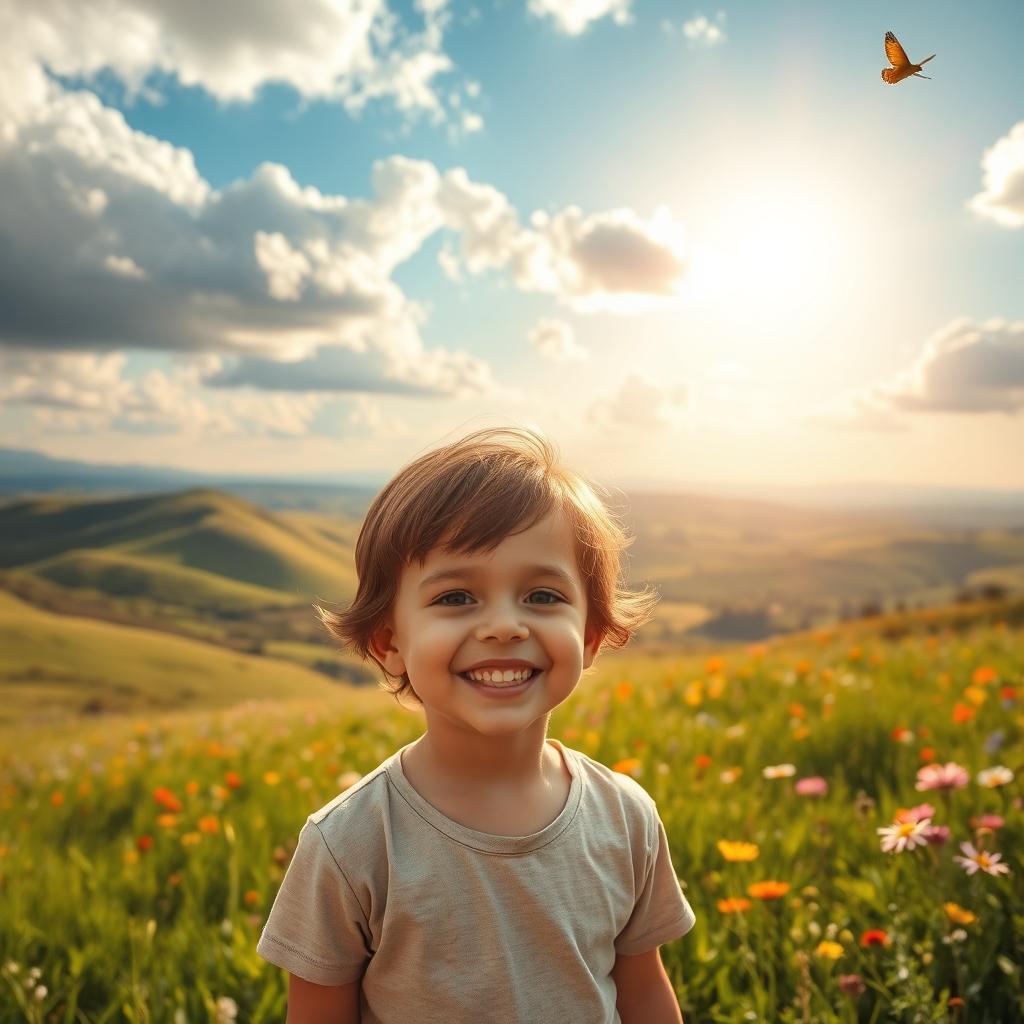 A child standing in front of a beautiful and expansive landscape
