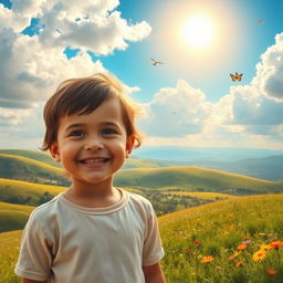 A child standing in front of a beautiful and expansive landscape