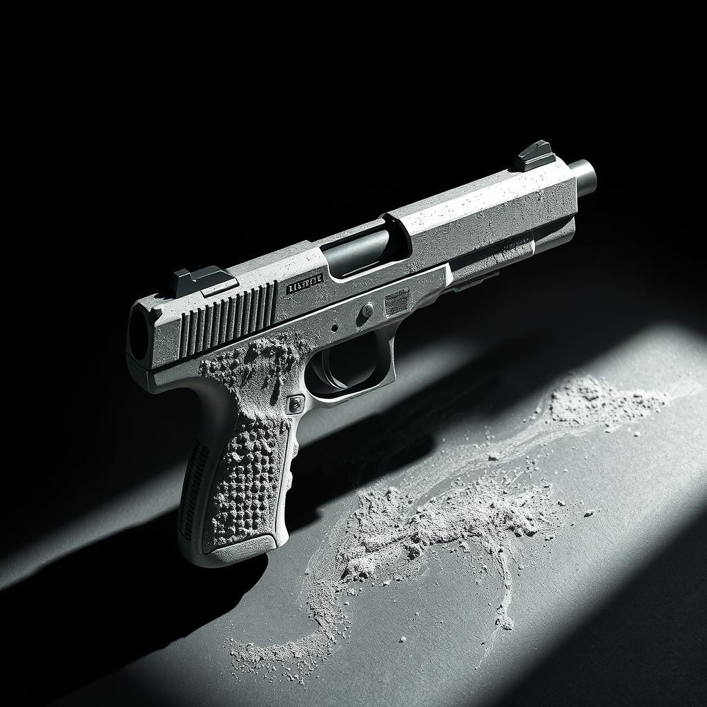 A unique weapon design featuring a firearm that is half gun and half chalk