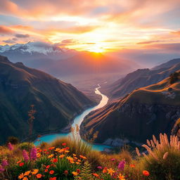 An extraordinarily beautiful landscape of Ecuador, featuring breathtaking views of the Andes mountains, with their snow-capped peaks and lush green valleys below
