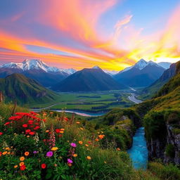 An extraordinarily beautiful landscape of Ecuador, featuring breathtaking views of the Andes mountains, with their snow-capped peaks and lush green valleys below