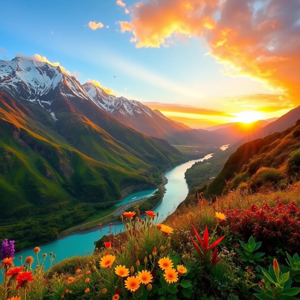 An extraordinarily beautiful landscape of Ecuador, featuring breathtaking views of the Andes mountains, with their snow-capped peaks and lush green valleys below