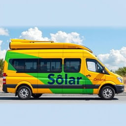 A vibrant and stylish van featuring the inscription 'Omaña Solar' prominently displayed on the side