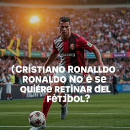 Cristiano Ronaldo is seen on a football field during a match, intensely focused and showing determination as he dribbles past defenders