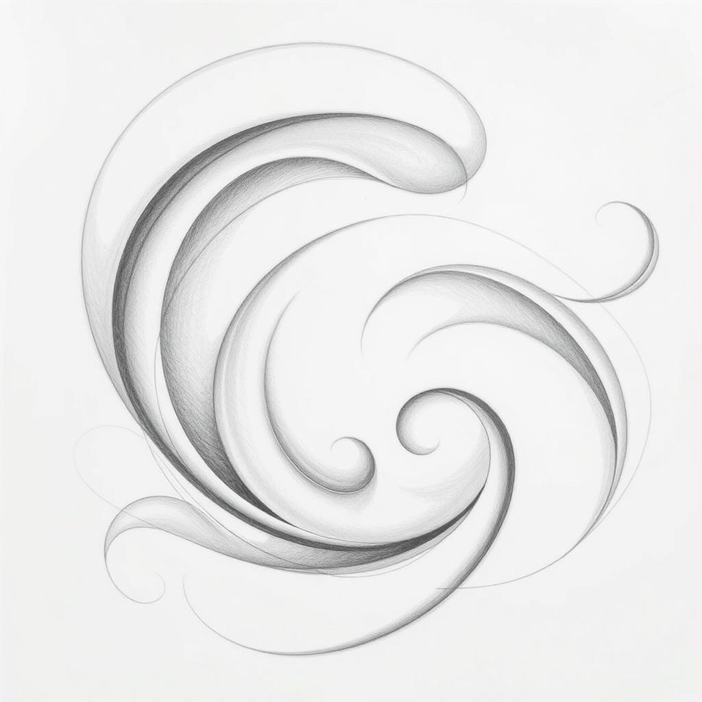 A beautifully crafted drawing predominantly featuring intricate curves and flowing lines, showcasing an abstract design