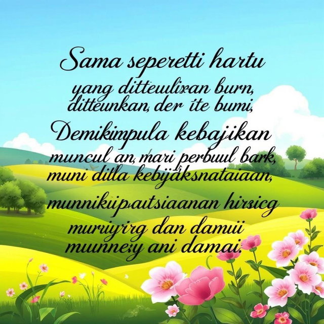 "Sama seperti harta karun yang ditemukan dari bumi, demikian pula kebajikan muncul dari perbuatan baik, dan kebijaksanaan muncul dari pikiran yang murni dan damai