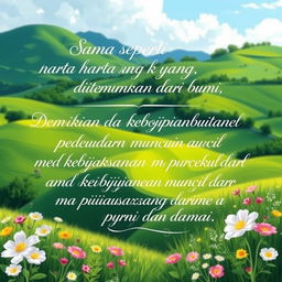 "Sama seperti harta karun yang ditemukan dari bumi, demikian pula kebajikan muncul dari perbuatan baik, dan kebijaksanaan muncul dari pikiran yang murni dan damai