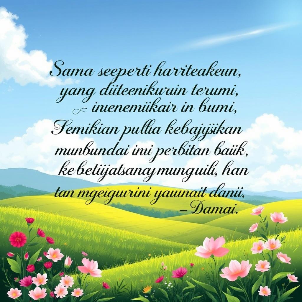 "Sama seperti harta karun yang ditemukan dari bumi, demikian pula kebajikan muncul dari perbuatan baik, dan kebijaksanaan muncul dari pikiran yang murni dan damai