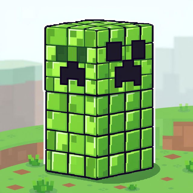 A pixel art depiction of a Creeper character from Minecraft, made entirely out of command blocks
