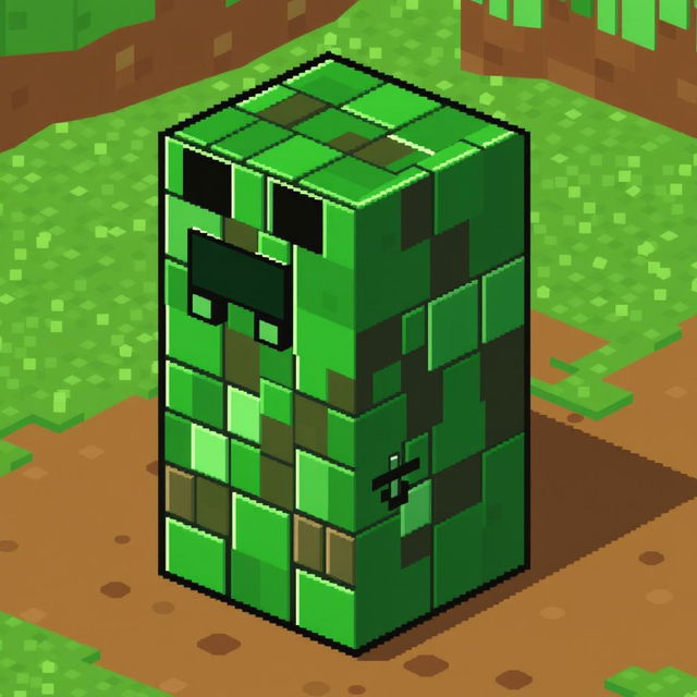 A pixel art representation of a Creeper from Minecraft, constructed entirely from command blocks