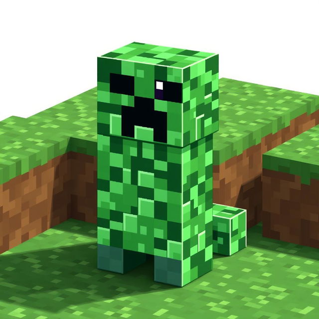 A pixel art rendition of a Creeper from Minecraft, creatively constructed using command blocks