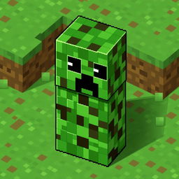 A pixel art rendition of a Creeper from Minecraft, creatively constructed using command blocks