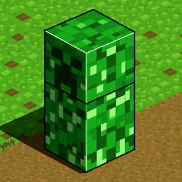 A pixel art rendition of a Creeper from Minecraft, creatively constructed using command blocks