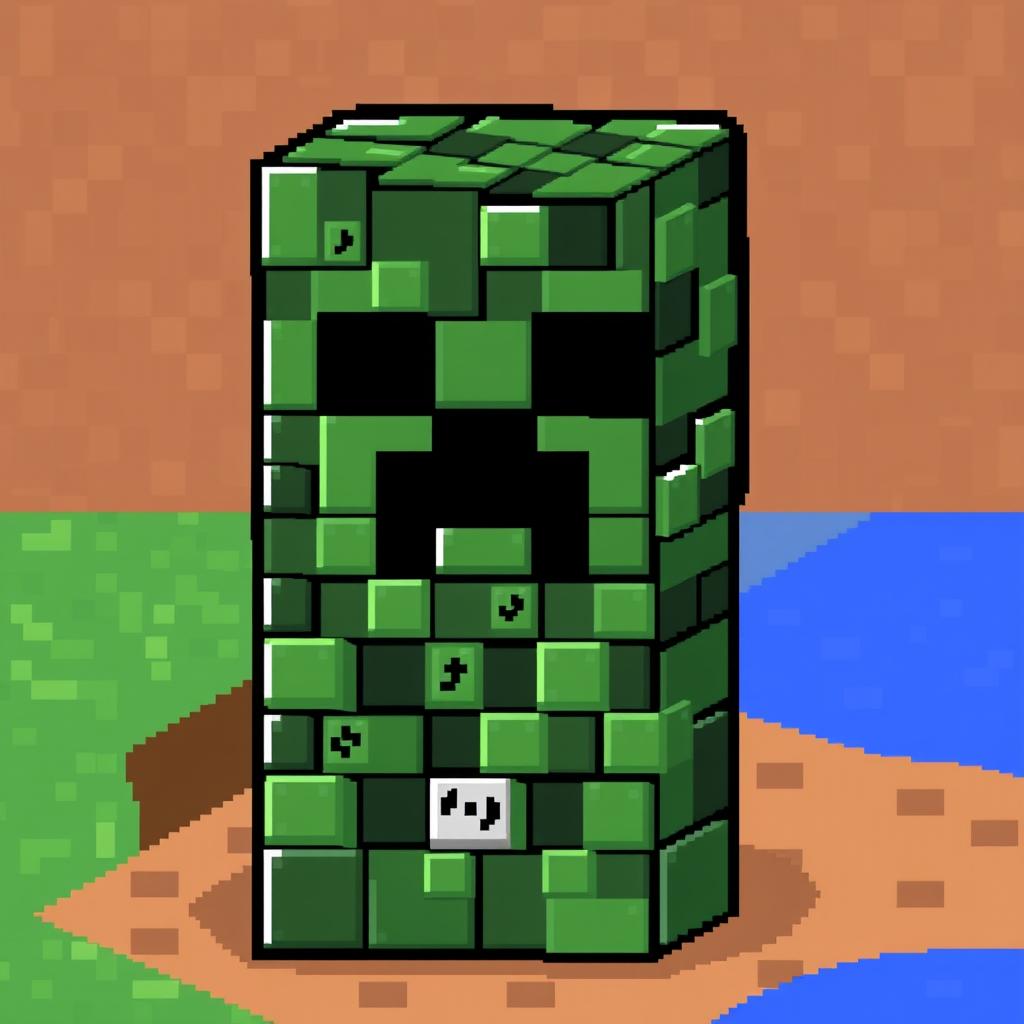 A pixel art depiction of a creeper from the game Minecraft, but instead of its traditional texture, it features a body made entirely of command blocks