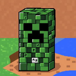 A pixel art depiction of a creeper from the game Minecraft, but instead of its traditional texture, it features a body made entirely of command blocks