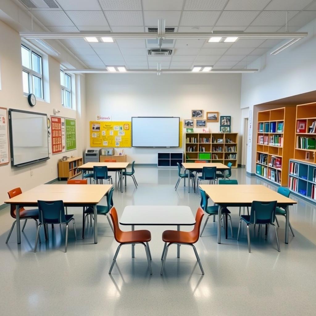 A spacious school environment featuring four distinct classrooms