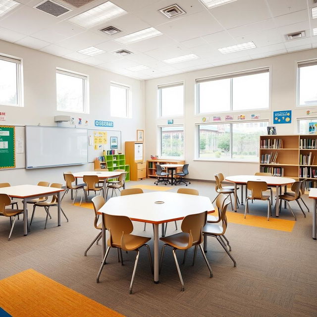 A spacious school environment featuring four distinct classrooms