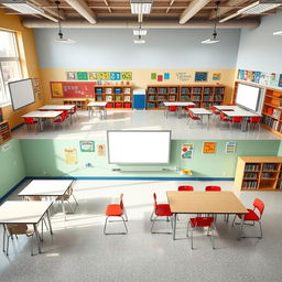 A spacious school environment featuring four distinct classrooms