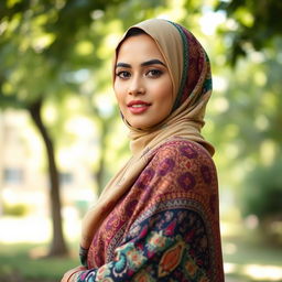 A beautiful woman wearing a hijab, exuding an aura of confidence and elegance