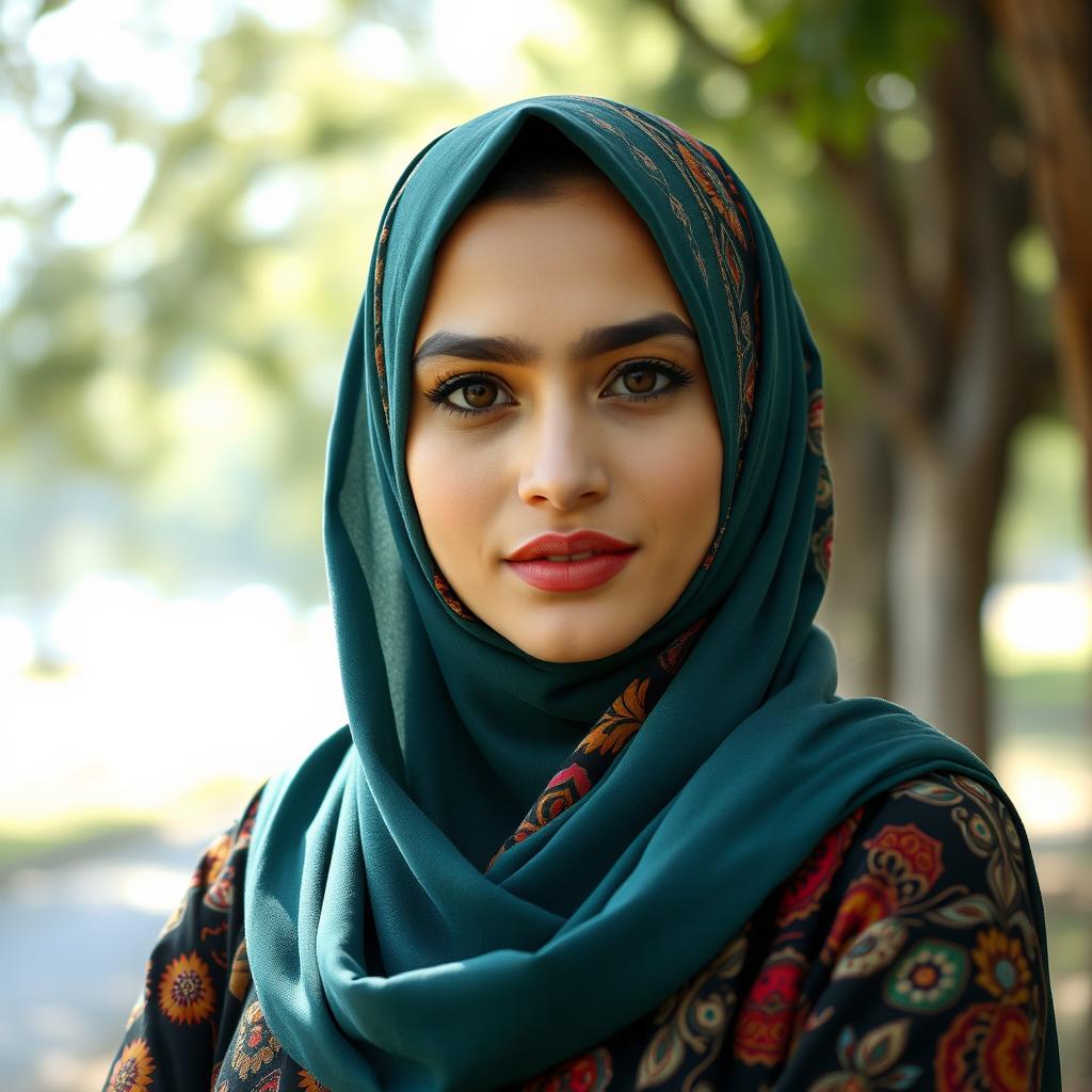 A beautiful woman wearing a hijab, exuding an aura of confidence and elegance