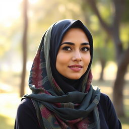 A beautiful woman wearing a hijab, exuding an aura of confidence and elegance