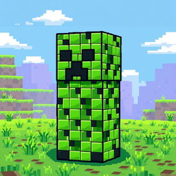 A pixel art depiction of a Minecraft creeper with a body made entirely of command blocks