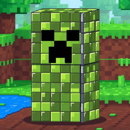 A pixel art representation of a Minecraft creeper with an innovative design: its body is made of command blocks