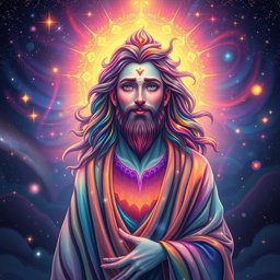 A depiction of a divine figure representing an autistic god, characterized by a radiant aura and intricate patterns surrounding the figure