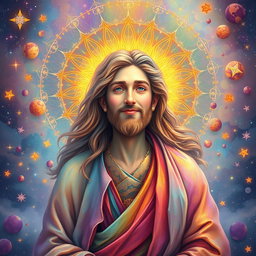 A depiction of a divine figure representing an autistic god, characterized by a radiant aura and intricate patterns surrounding the figure