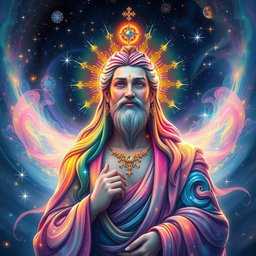 A depiction of a divine figure representing an autistic god, characterized by a radiant aura and intricate patterns surrounding the figure