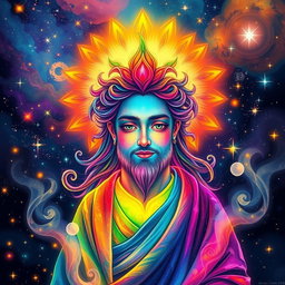 A depiction of a divine figure representing an autistic god, characterized by a radiant aura and intricate patterns surrounding the figure