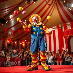 A vibrant and lively clown performing in a circus show