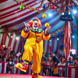 A vibrant and lively clown performing in a circus show