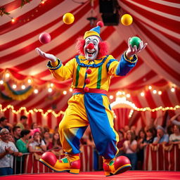 A vibrant and lively clown performing in a circus show