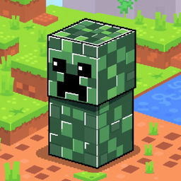 A pixel art artwork of a Minecraft creeper that creatively features a body made of command blocks