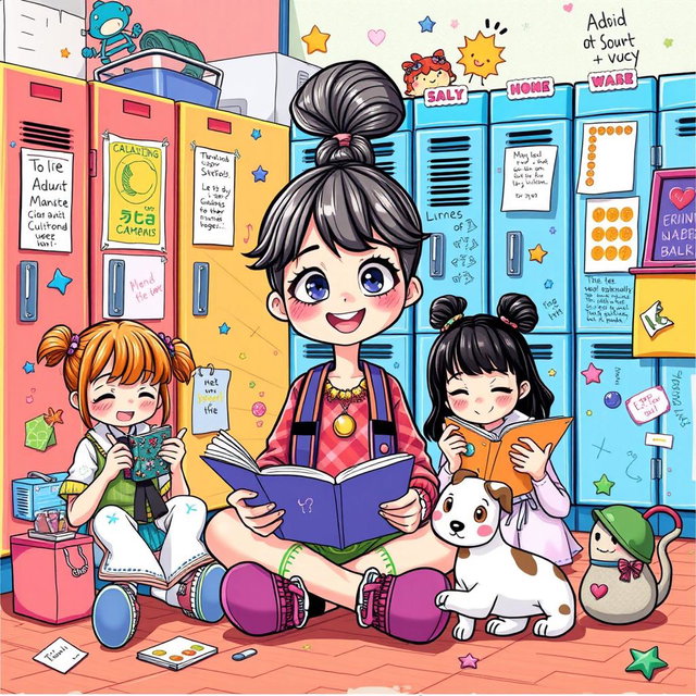 A vibrant and colorful illustration inspired by a young girl's diary, showcasing her daily life and adventures