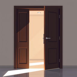 An elegant pixel art illustration of a modern wooden door that is open, showcasing a sleek, contemporary design