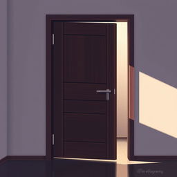 An elegant pixel art illustration of a modern wooden door that is open, showcasing a sleek, contemporary design
