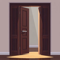 An elegant pixel art illustration of a modern wooden door that is open, showcasing a sleek, contemporary design
