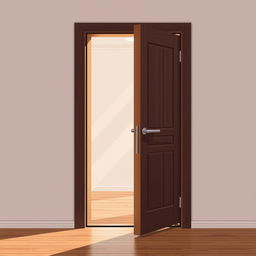 An elegant pixel art illustration of a modern wooden door that is open, showcasing a sleek, contemporary design